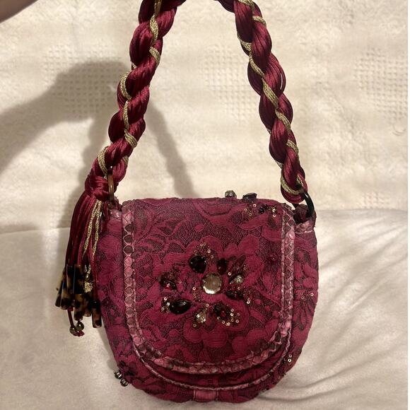 Vintage Donna Karan Collection Burgundy Lace Purse Boho Chic Whimsygoth - Picture 3 of 14